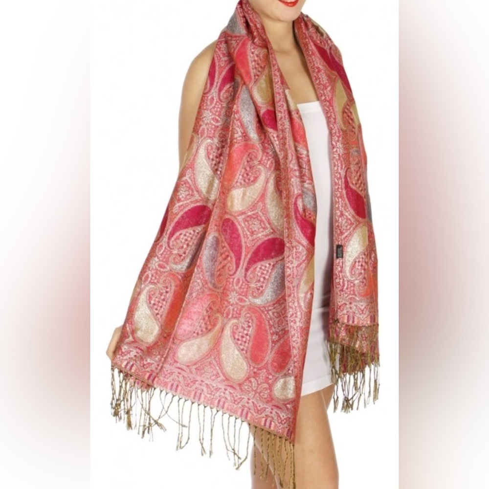 Pink Paisley Pattern Woven Scarf - Unbranded - Picture 3 of 6